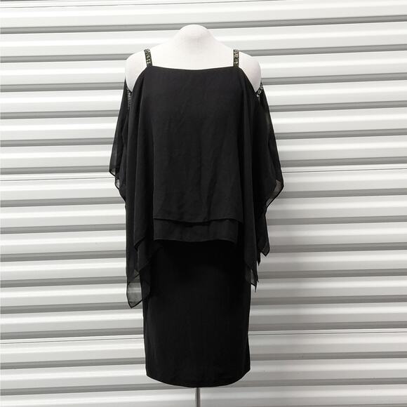 SLNY Women's Cocktail Dress Size 4 Black Chiffon Mother Of Bride Wedding Party - Picture 2 of 13